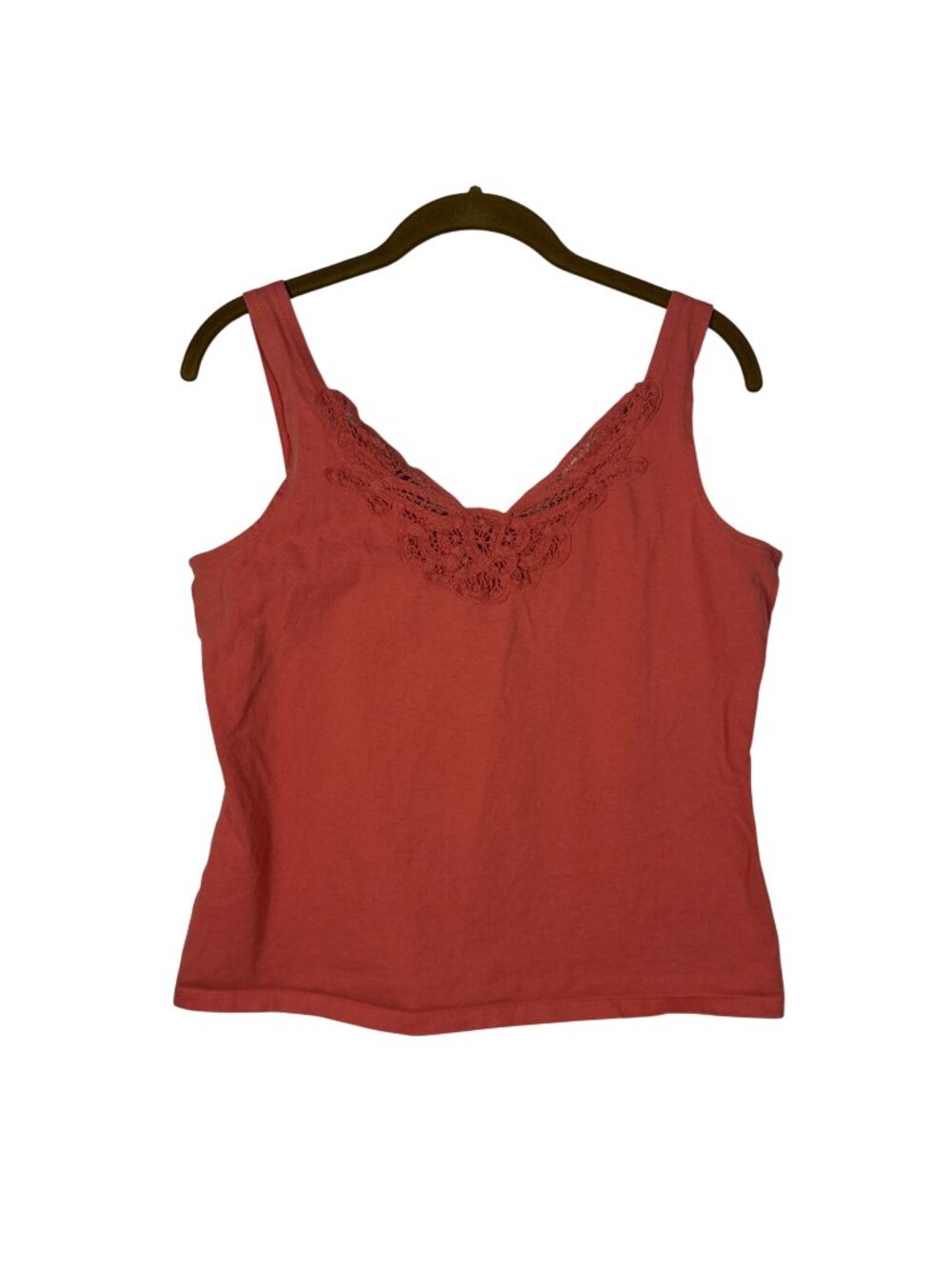 Womens Coral Sleeveless Tank Top With Lace V-Neck By J.H. Collectibles Size M